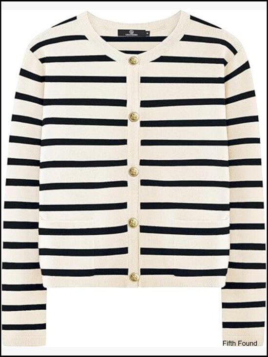 Sweaters - Cropped Cardigan Sweater Lightweight Long Sleeve Crew Neck Button Front